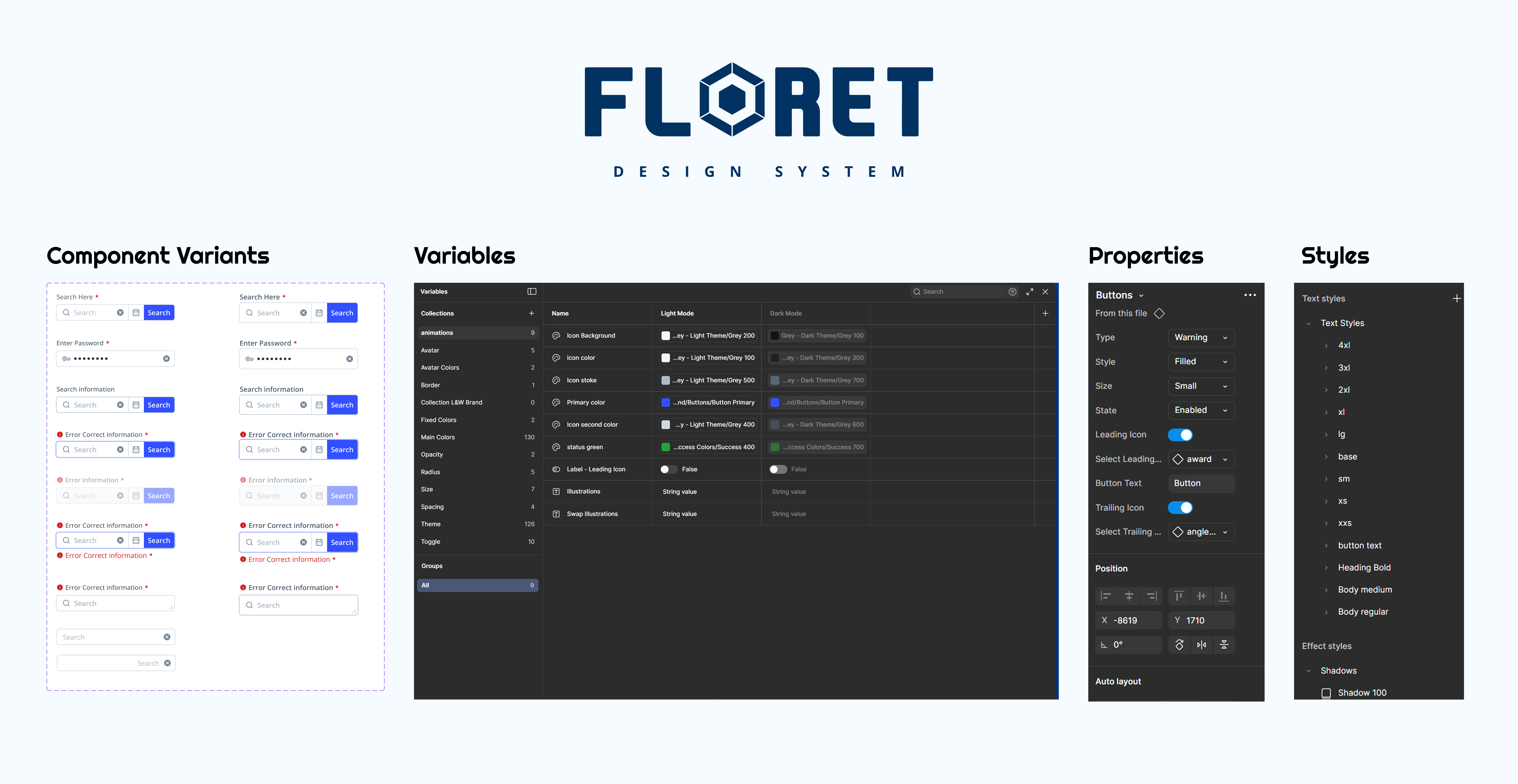 Floret — Component Variants, Variables, Properties and Styles overview