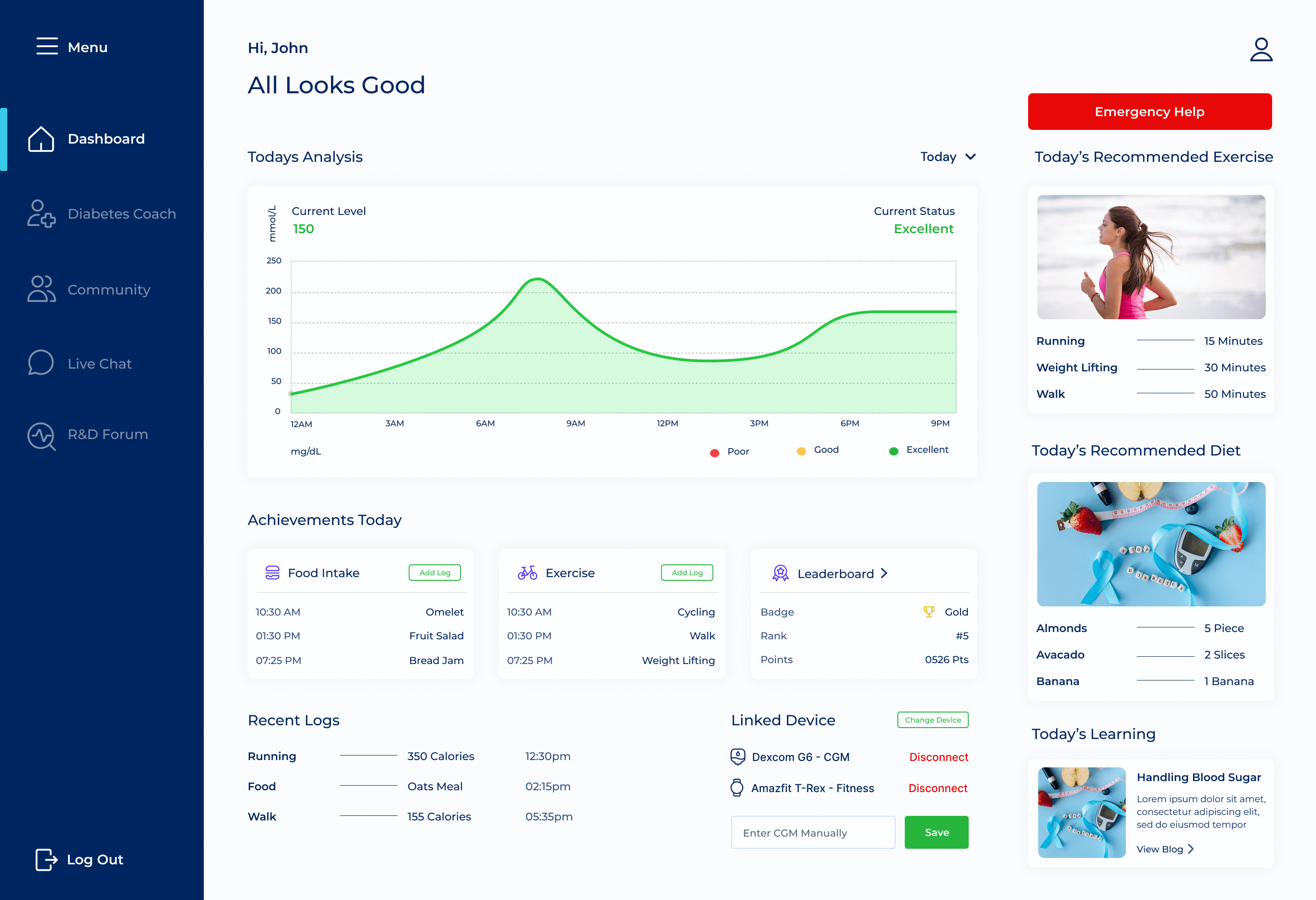 Diabetic Care — 8 core features overview